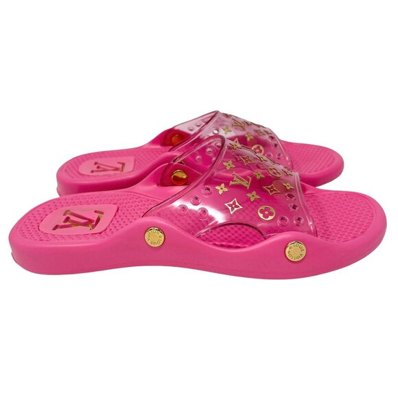 LOUIS VUITTON Vintage LV Monogram Slide Sandals #37 US 7 Pink Rubber [103822] - Picture 3 of 10